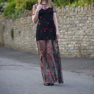 For Love and Lemons Desert Rose Maxi Dress Sheer Tulle Embroidered Cactus